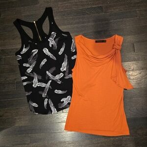 Lot of 2 - Sleeveless Top Dressy Blouse - Black & White, Orange - SZ Small